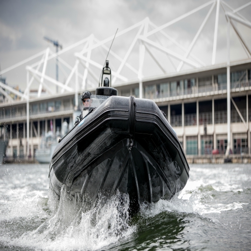 The heavy duty, robust rigid inflatable boats incorporate maximum durability, increased manoeuvrability and excellent through-life performance. Featuring a durable sea-water-resistant aluminium sandwich hull of frame and stringer construction and an environmentally resilient Hypalon buoyancy tube, each boat possesses a fully modular design capable of incorporating multiple customisable attributions such as helmsman/crew console, navigation systems, seats, stowage and weapons configurations